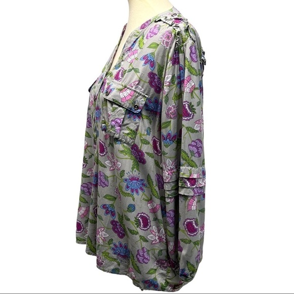 Matilda Jane Gray & Fuchsia Thinking Out Loud Floral Split Neck Popover Top - Picture 5 of 11